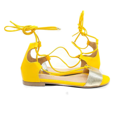 Yellow & Gold Tie-up Dance Sandal