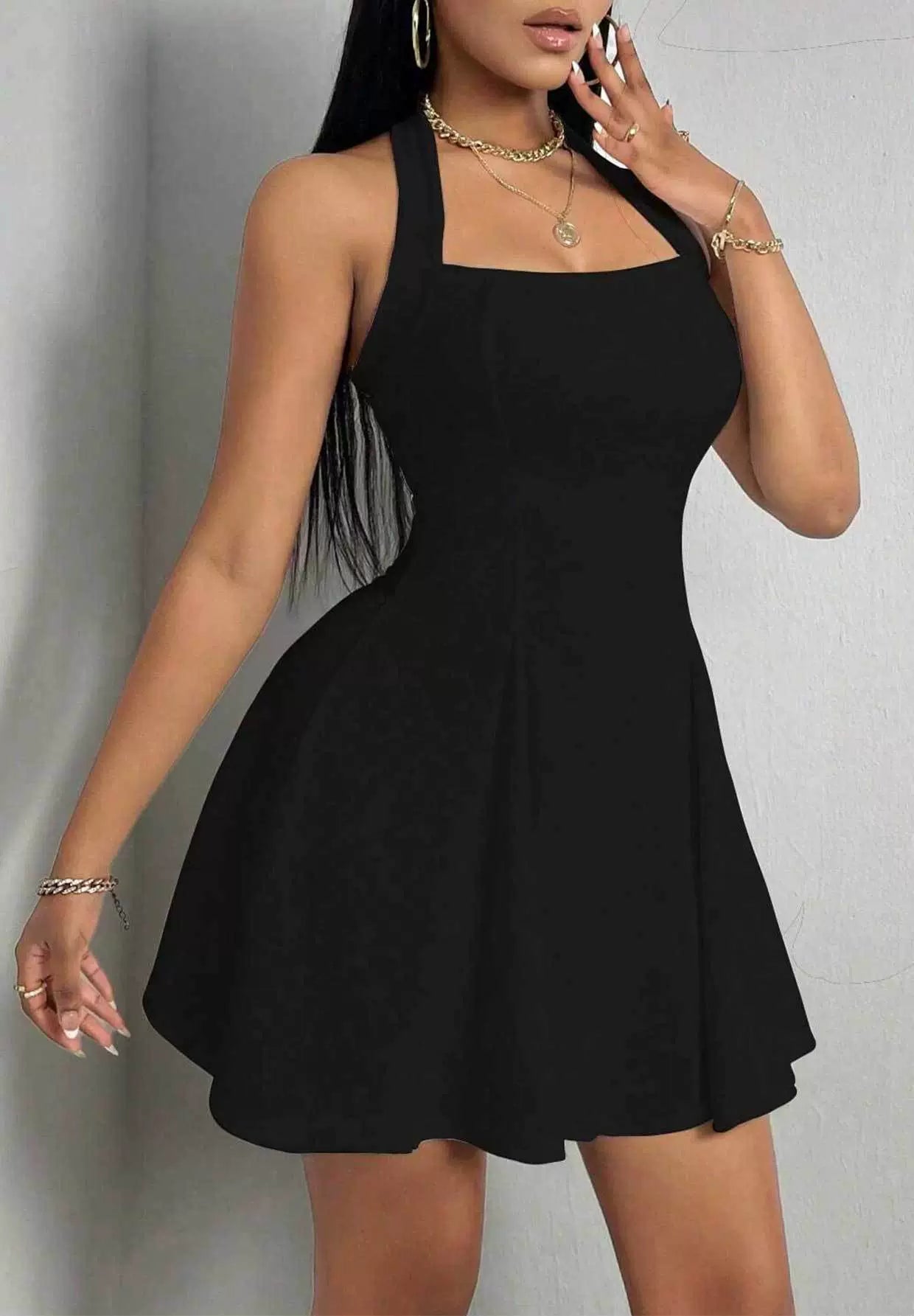 Black Umbrella Skirt Dress