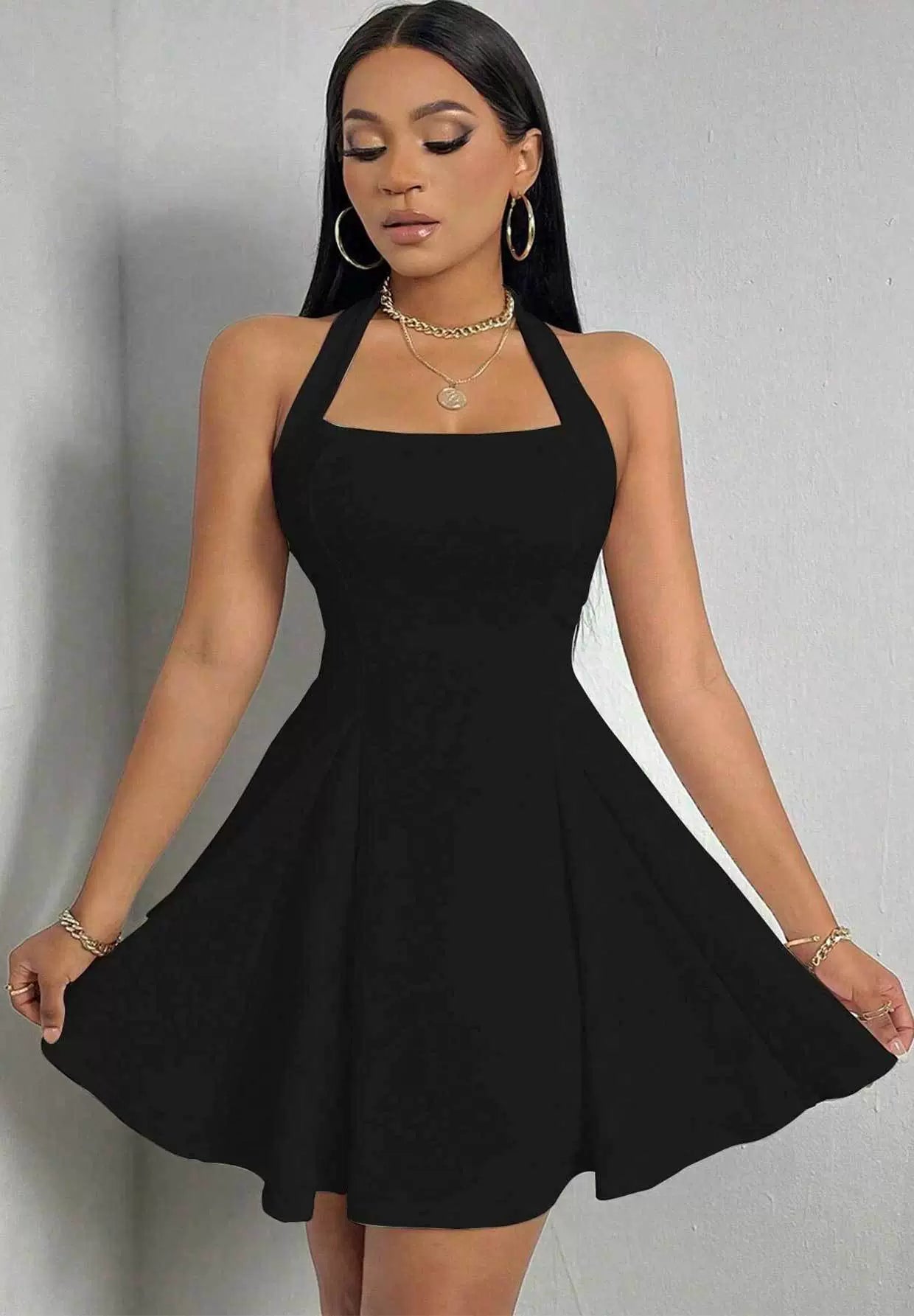 Black Umbrella Skirt Dress