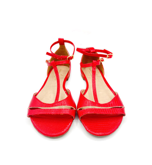 Red Textured Buckled Dance Sandal