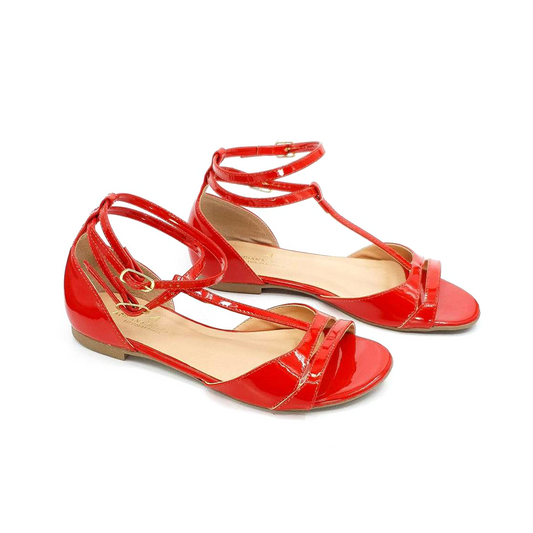 Red Patent Buckled Dance Sandals